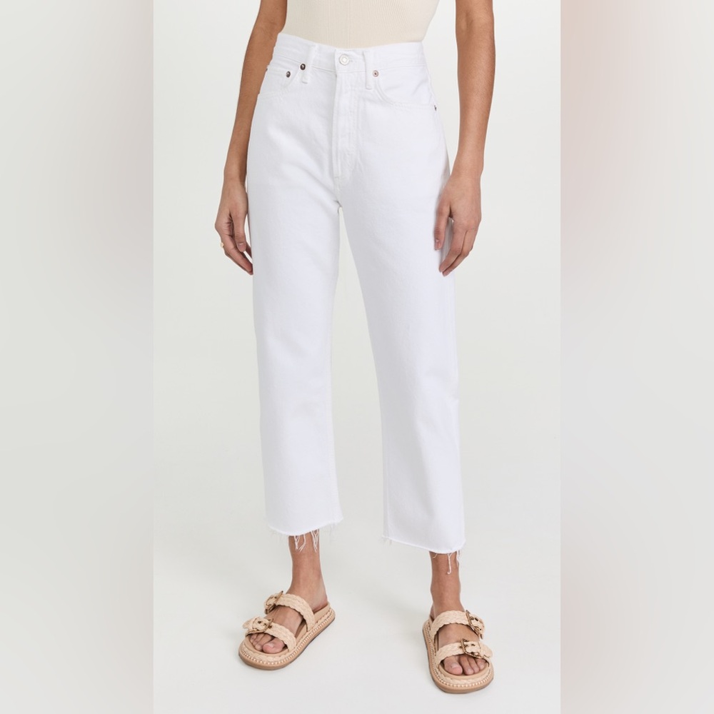 90s Midrise Straight Leg raw hem White Jeans